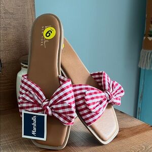 Nicole Miller Red Checkered Bow Sandals